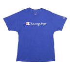 CHAMPION Mens Blue Graphic T-Shirt L Short Sleeve Crew Neck Cotton Logo