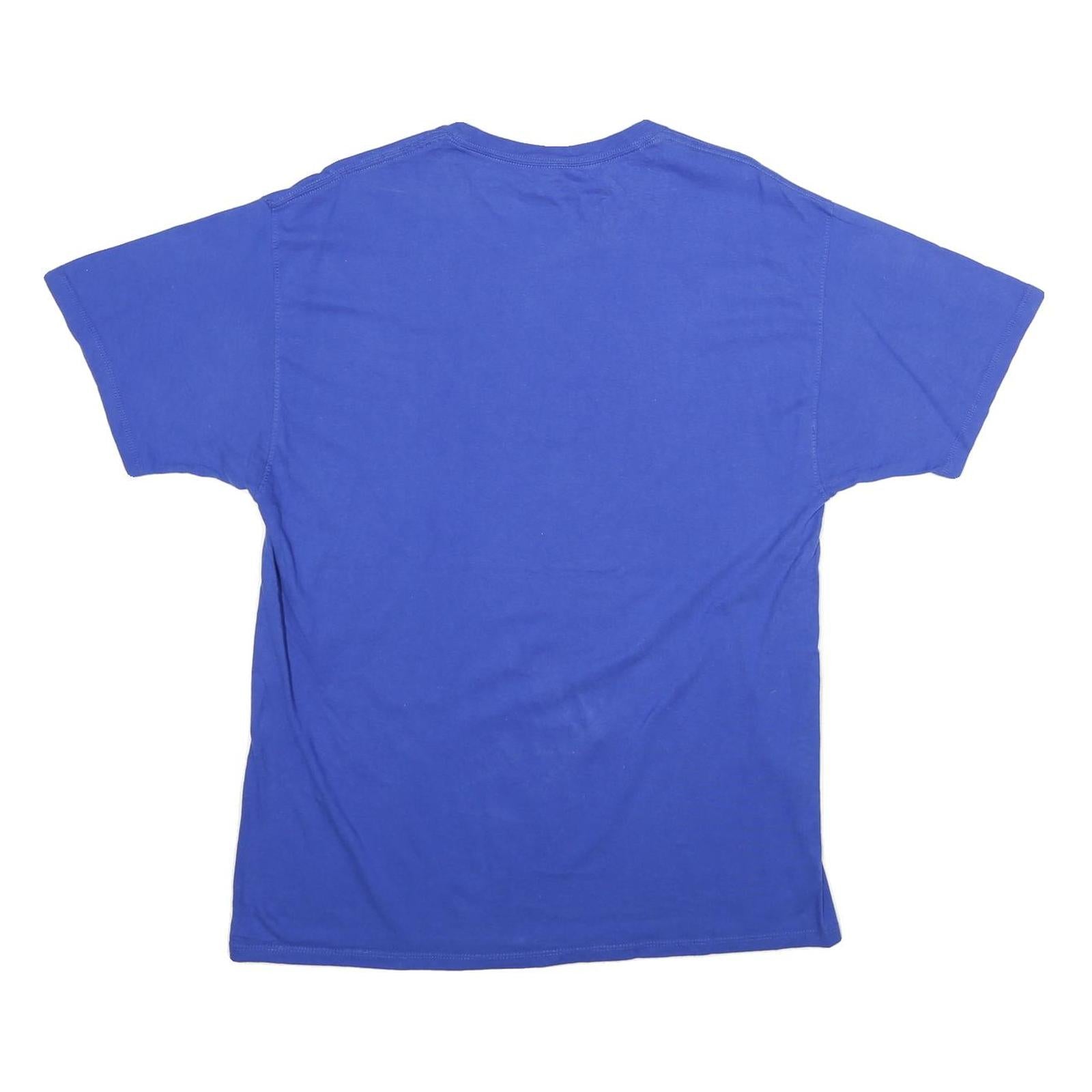 CHAMPION Mens Blue Graphic T-Shirt L Short Sleeve Crew Neck Cotton Logo