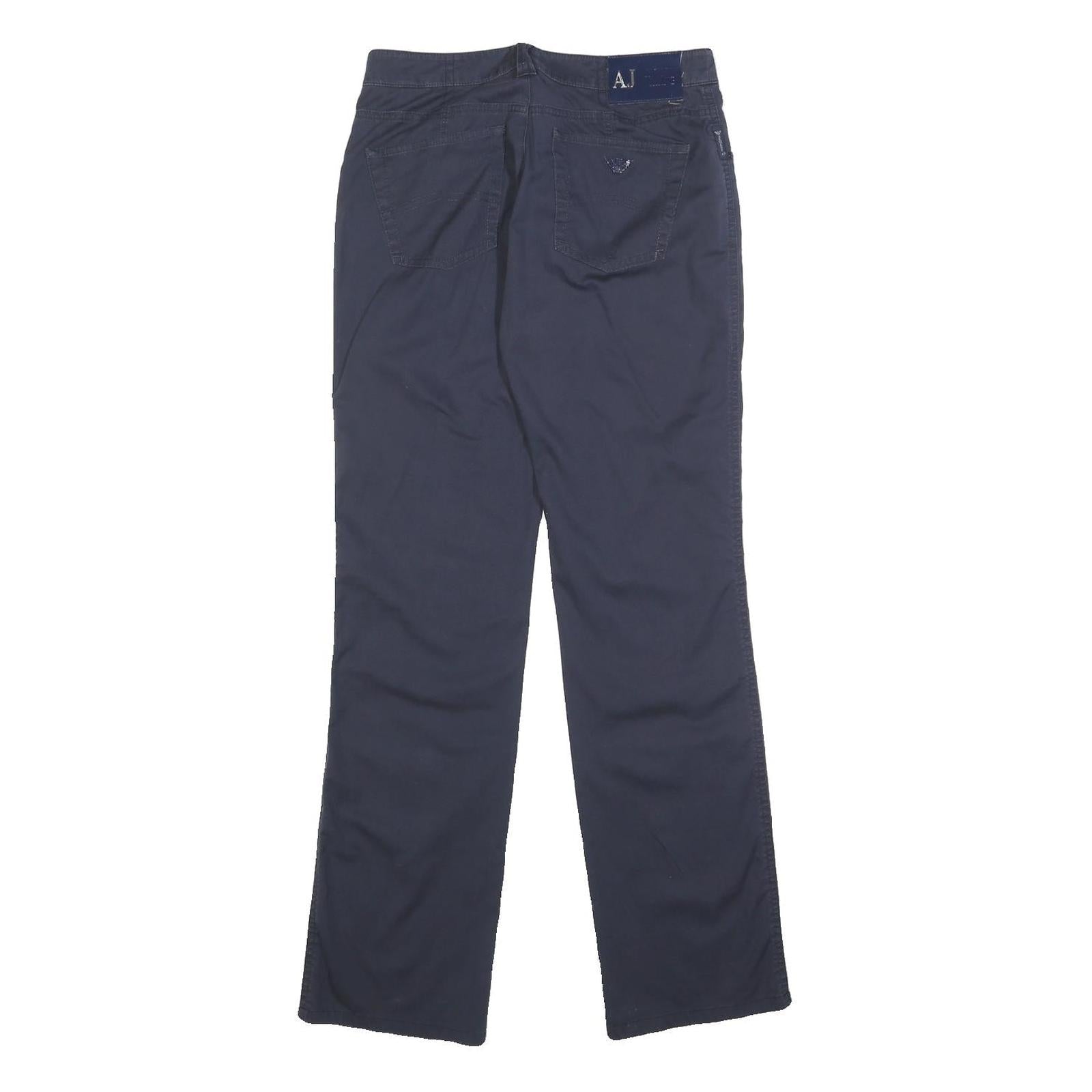 ARMANI JEANS Womens Cotton Blend Navy Regular Straight Trousers W28 L30 Classic