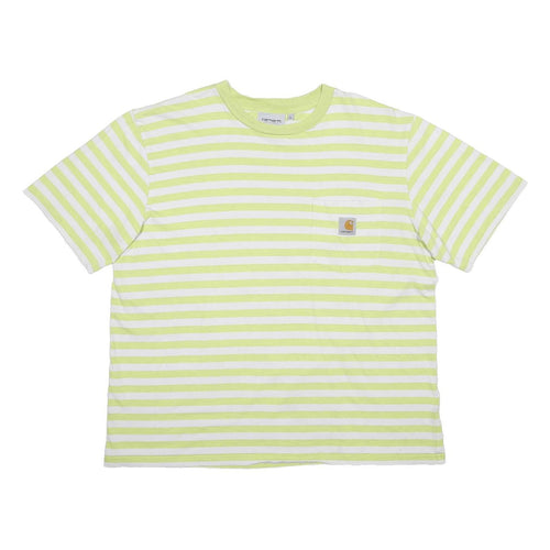 CARHARTT WIP Womens Green & White Striped T-Shirt XL Short Sleeve Crew Neck