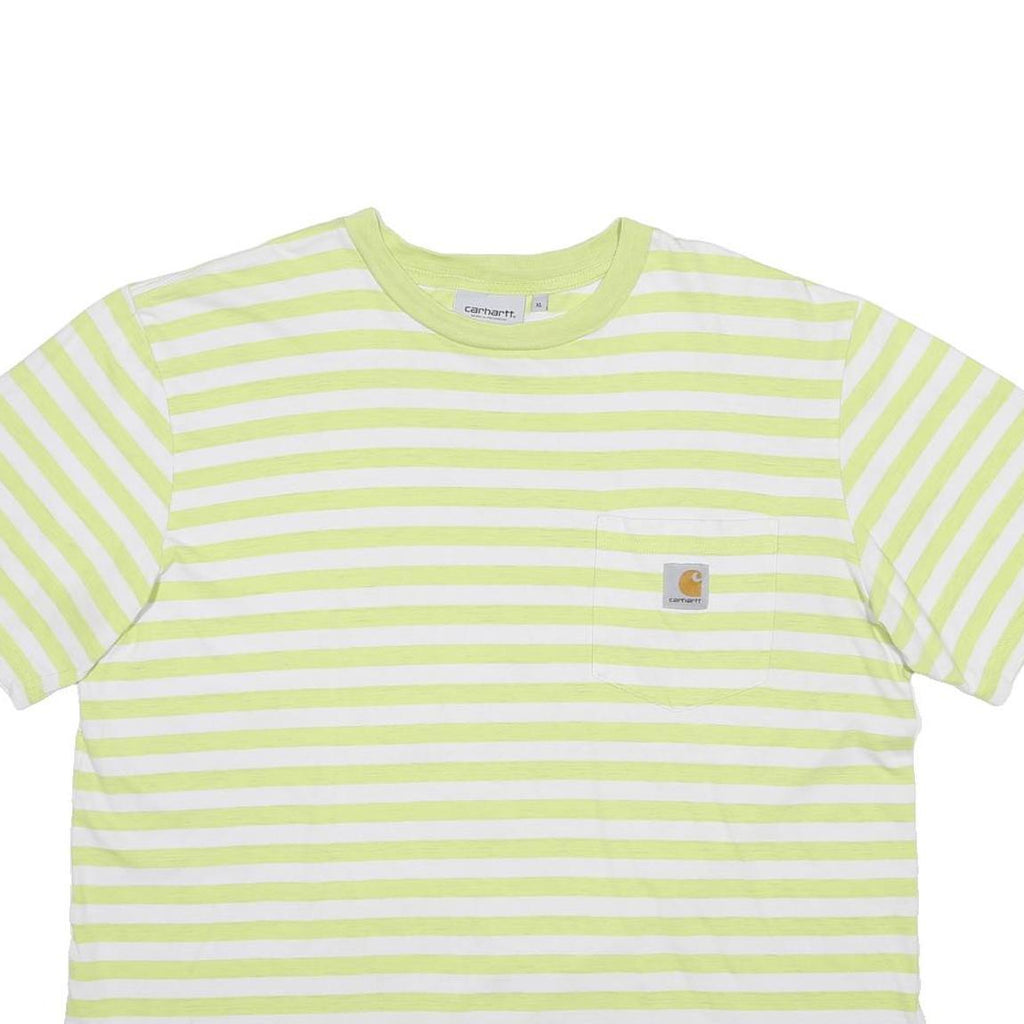 CARHARTT WIP Womens Green & White Striped T-Shirt XL Short Sleeve Crew Neck