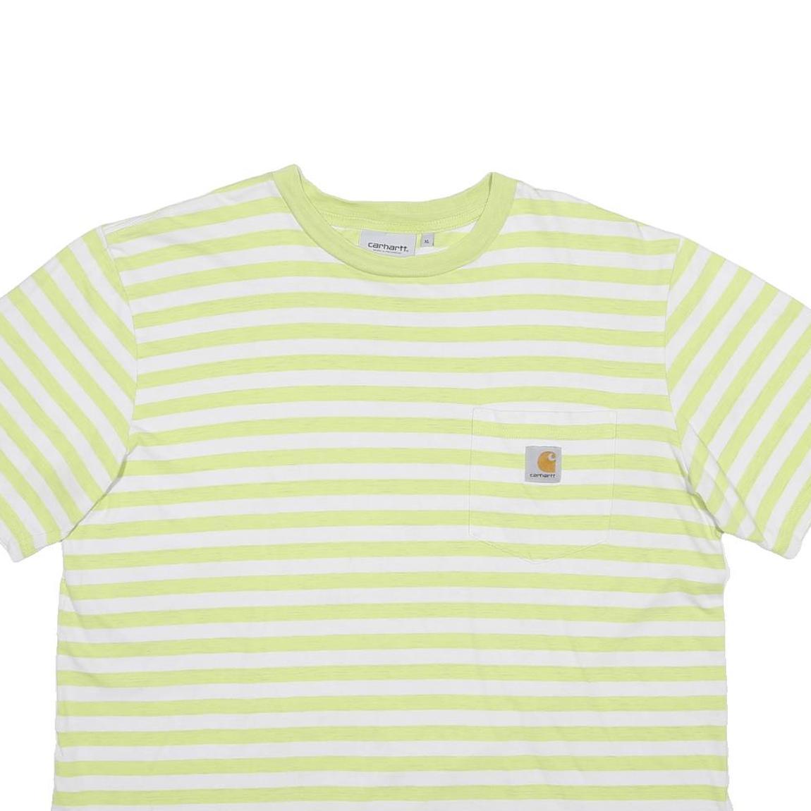 CARHARTT WIP Womens Green & White Striped T-Shirt XL Short Sleeve Crew Neck