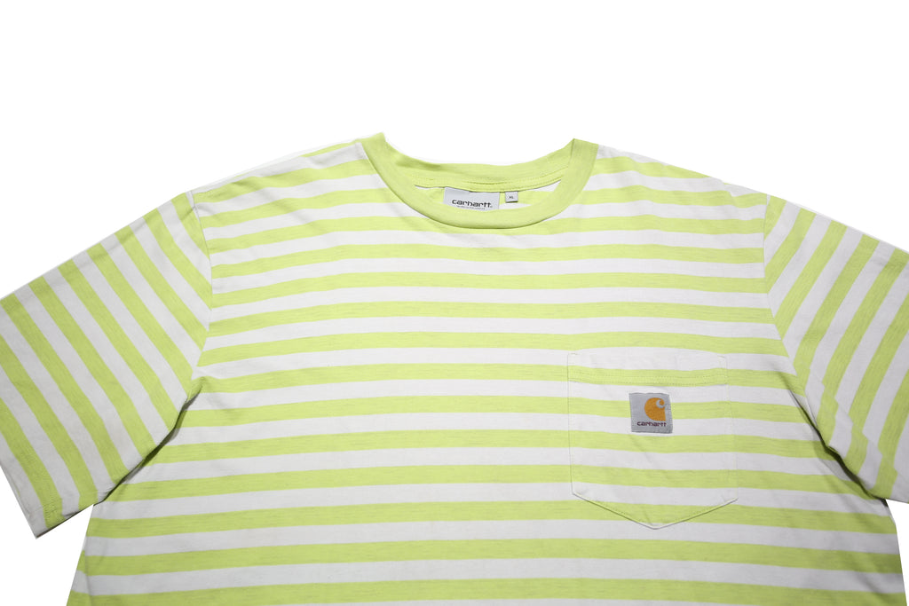 CARHARTT WIP Womens Green & White Striped T-Shirt XL Short Sleeve Crew Neck
