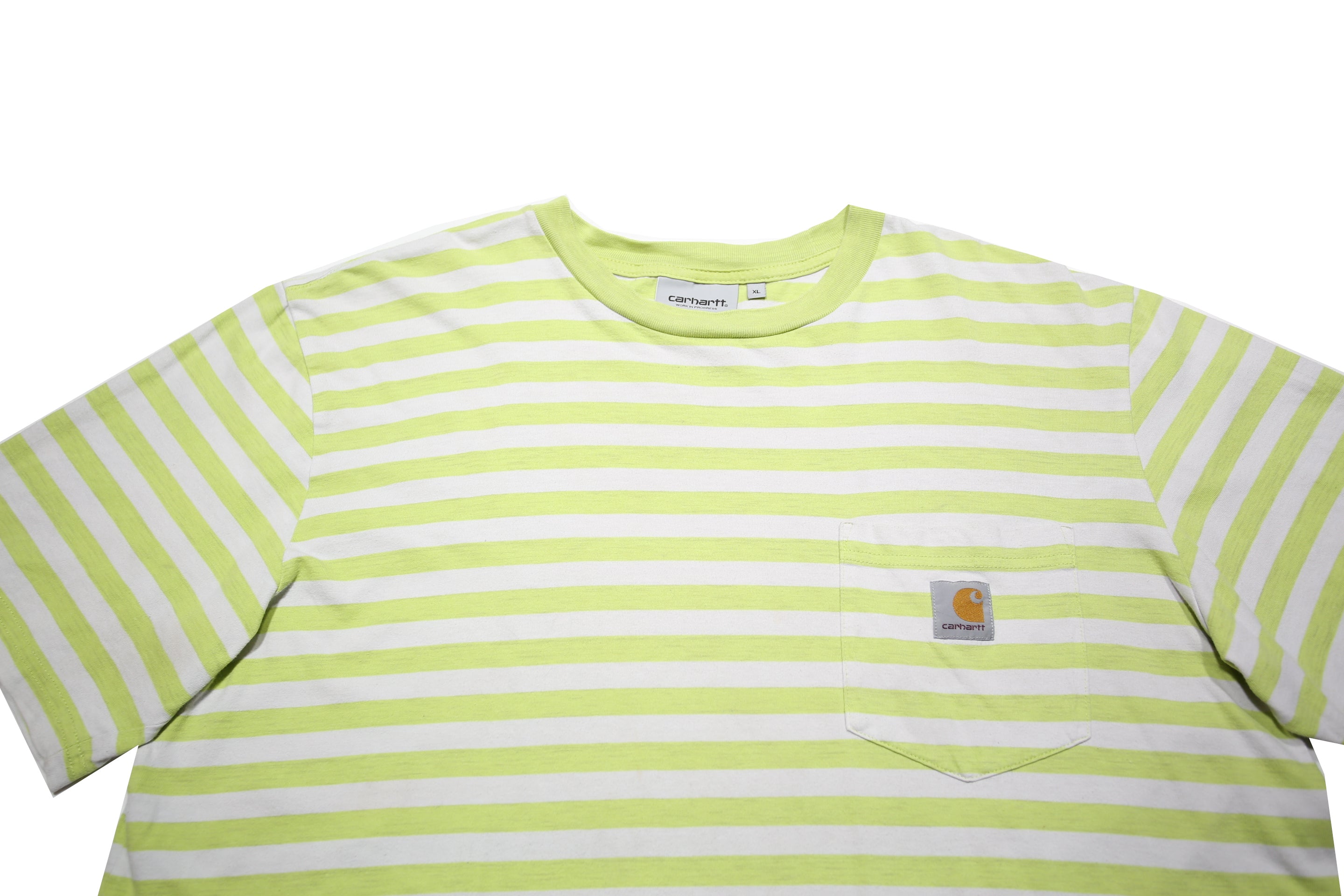 CARHARTT WIP Womens Green & White Striped T-Shirt XL Short Sleeve Crew Neck