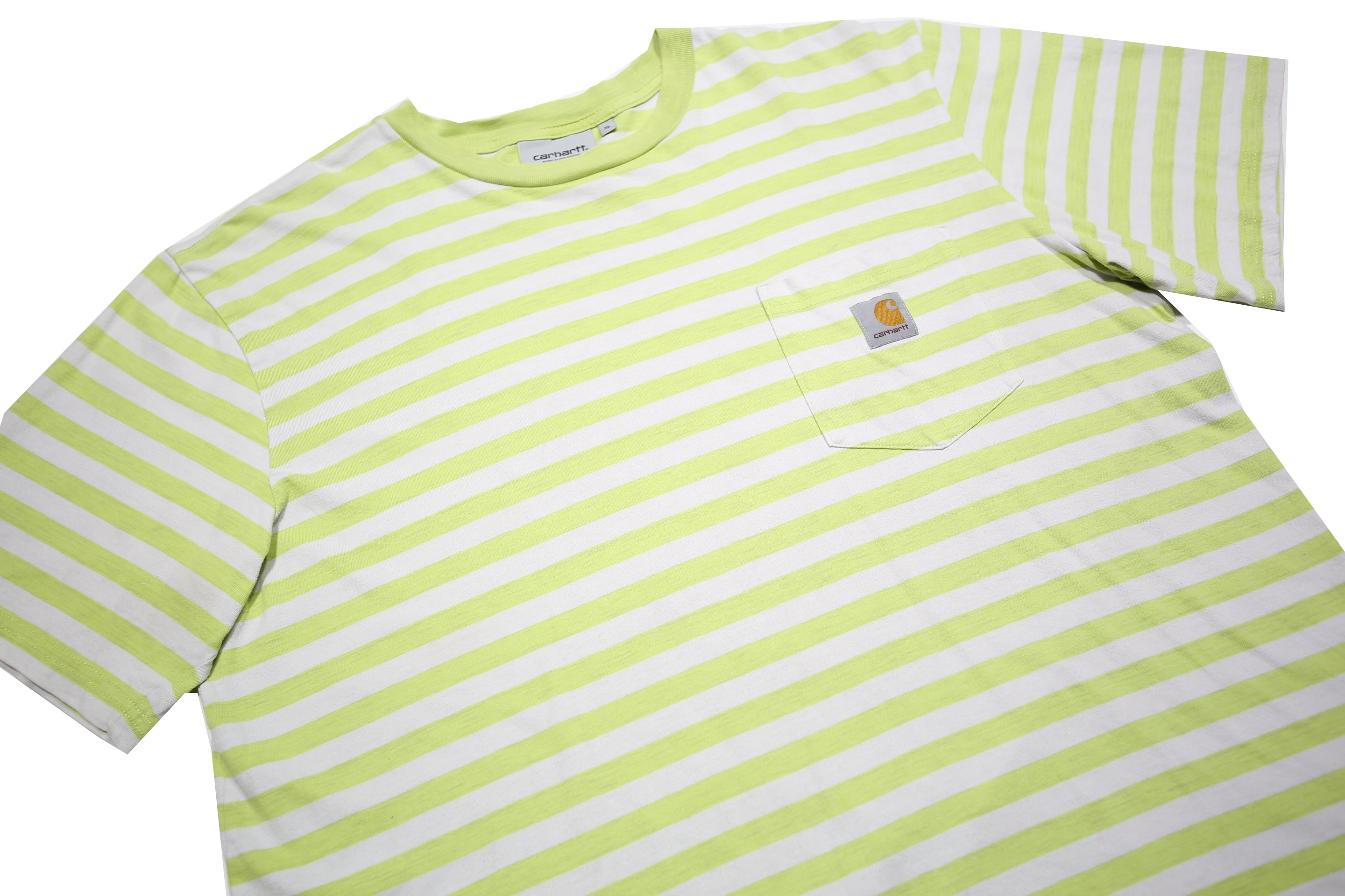 CARHARTT WIP Womens Green & White Striped T-Shirt XL Short Sleeve Crew Neck
