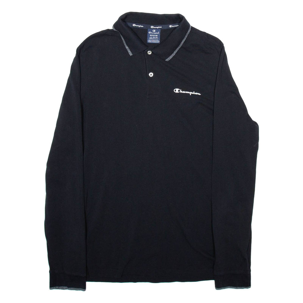 CHAMPION Mens Polo Shirt Black Long Sleeve M