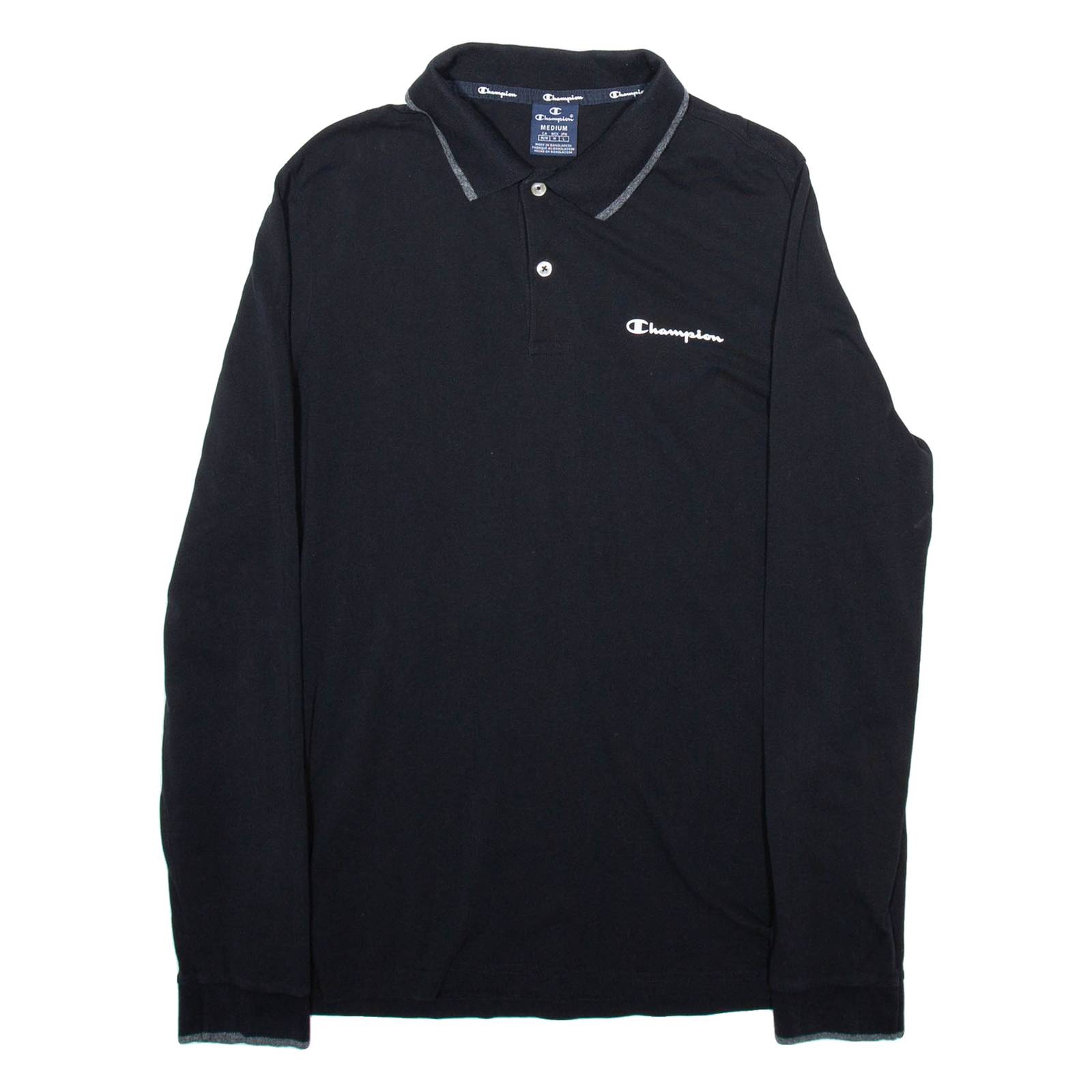 CHAMPION Mens Polo Shirt Black Long Sleeve M