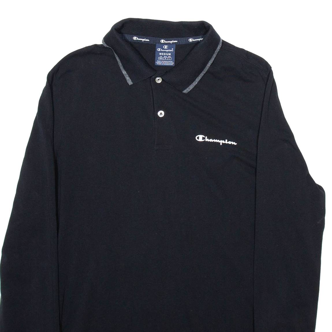 CHAMPION Mens Polo Shirt Black Long Sleeve M