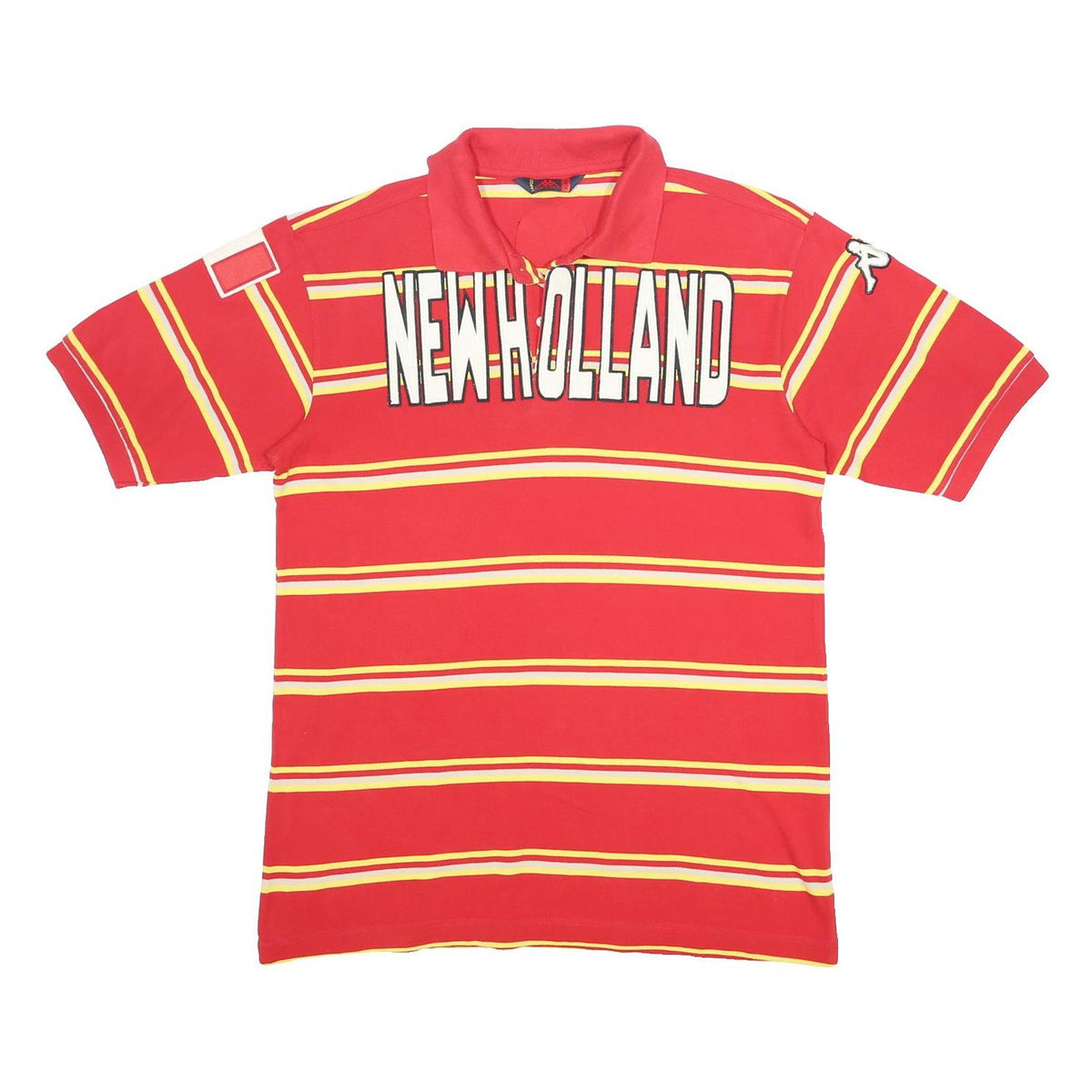 KAPPA Mens Red & Yellow Striped XL Polo Shirt New Holland Logo Cotton Short