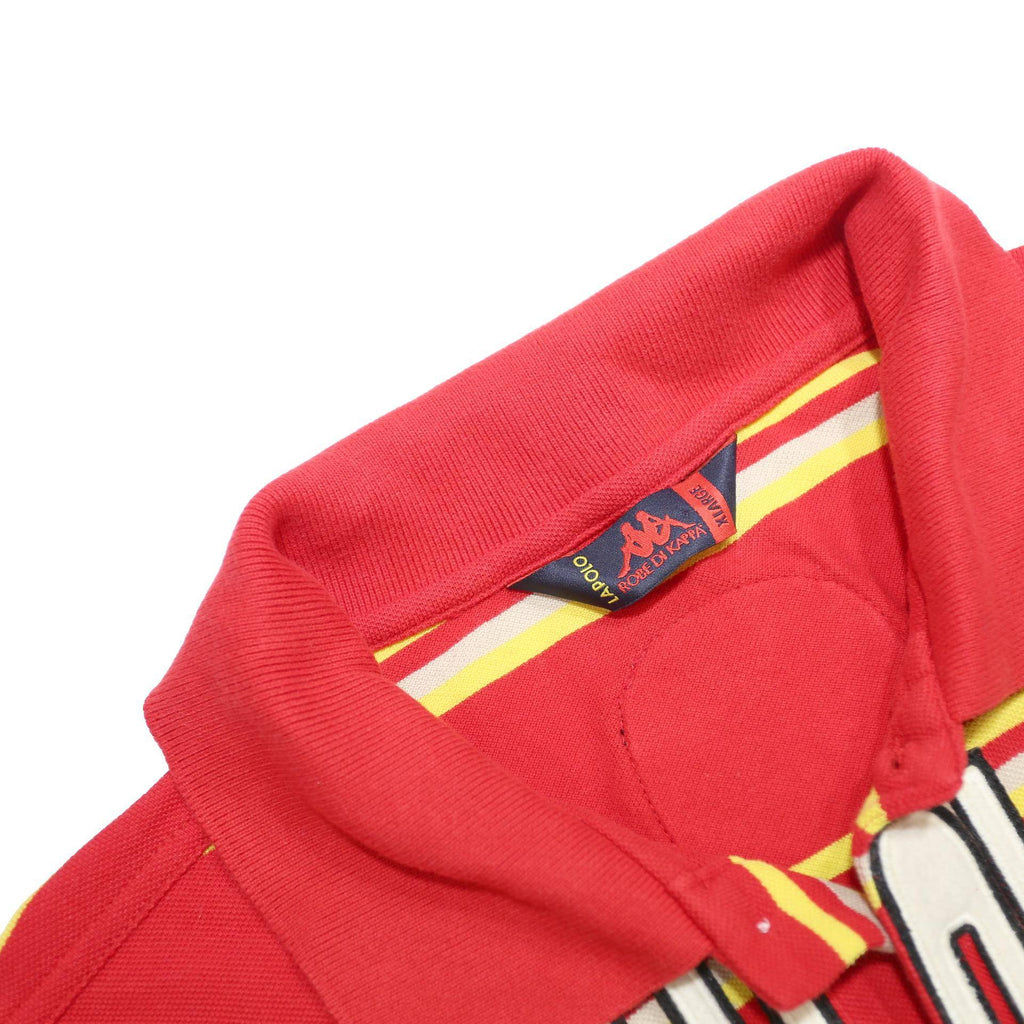 KAPPA Mens Red & Yellow Striped XL Polo Shirt New Holland Logo Cotton Short
