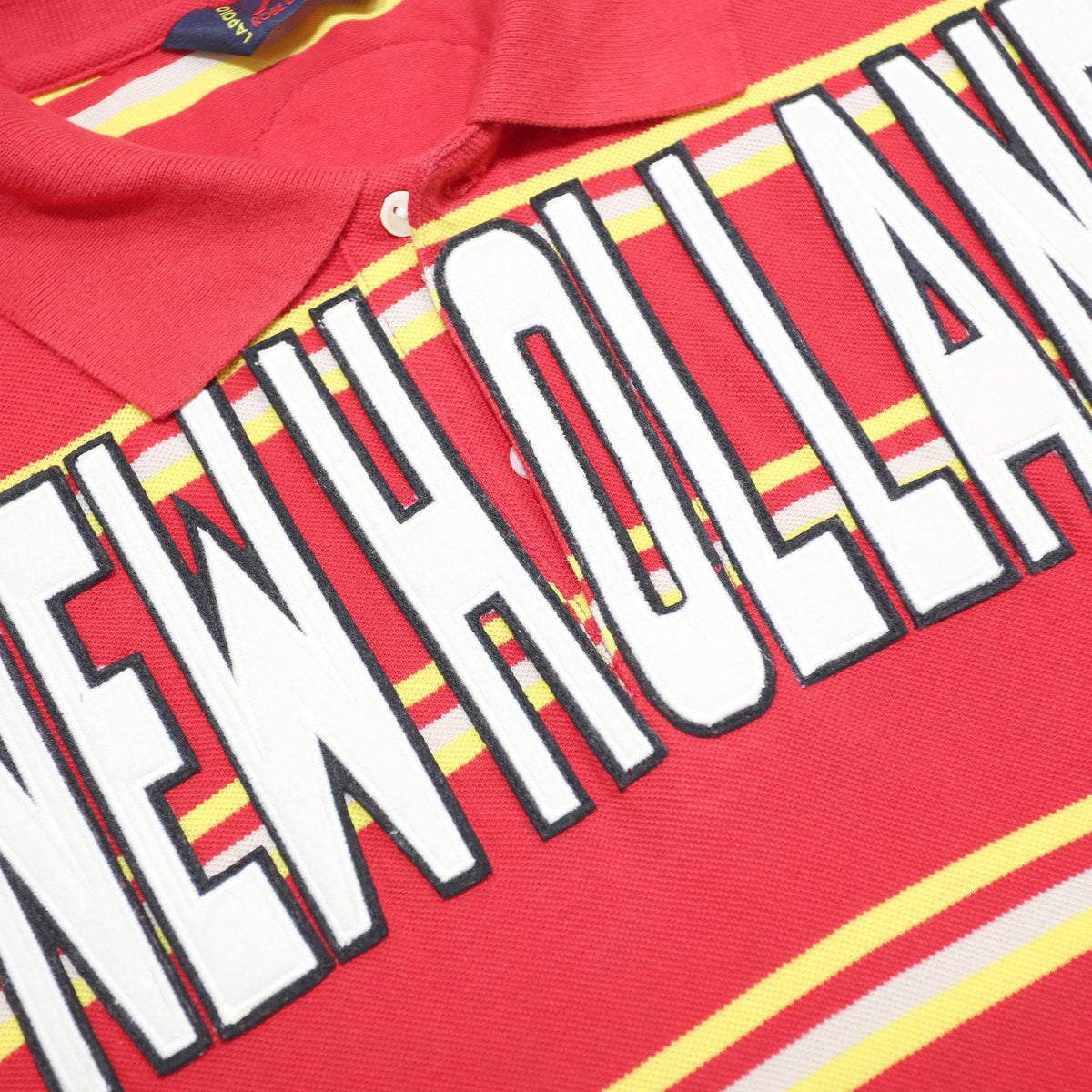 KAPPA Mens Red & Yellow Striped XL Polo Shirt New Holland Logo Cotton Short