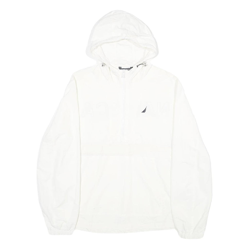 NAUTICA Mens White Nylon Pullover Jacket M Hooded Casual Lightweight