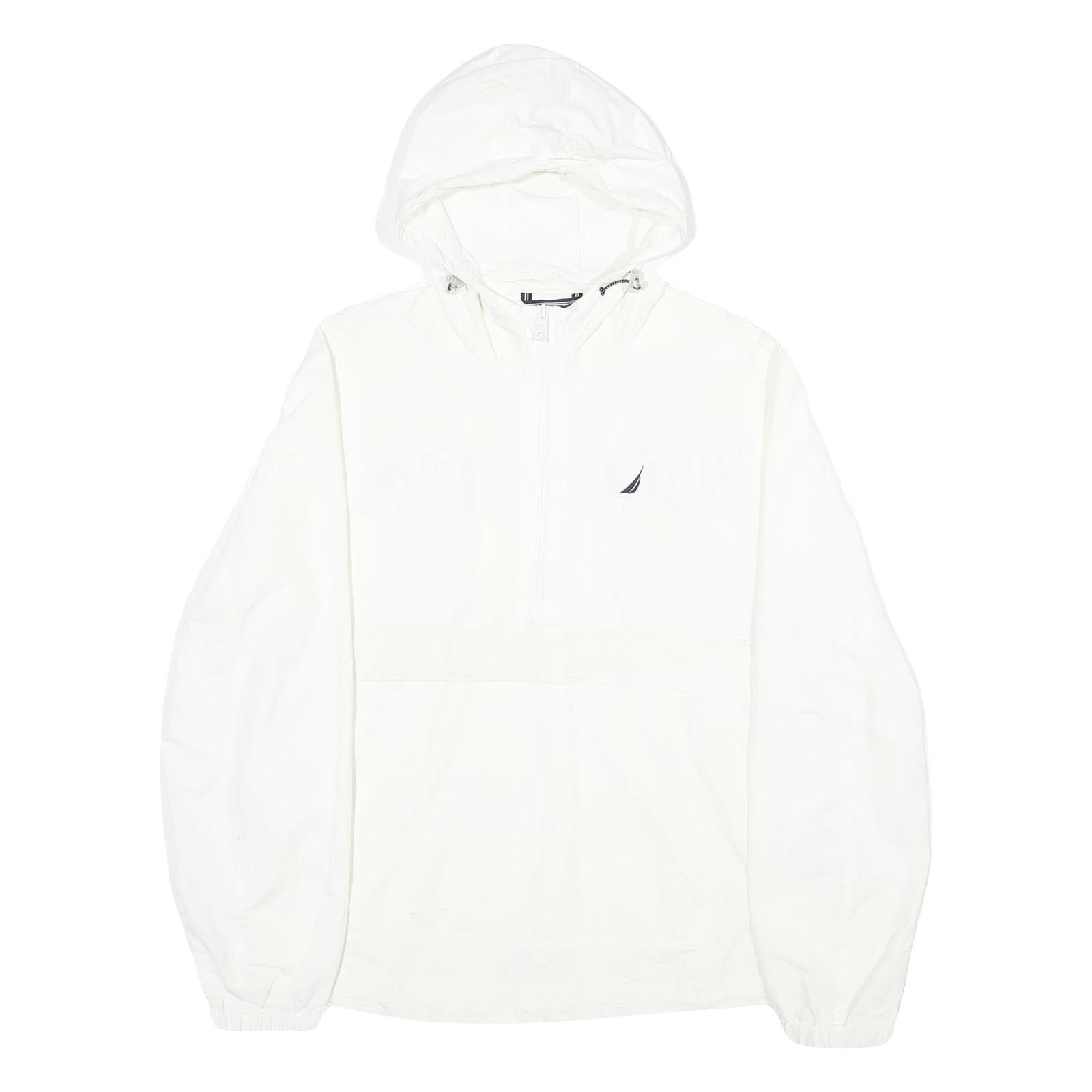 NAUTICA Mens White Nylon Pullover Jacket M Hooded Casual Lightweight