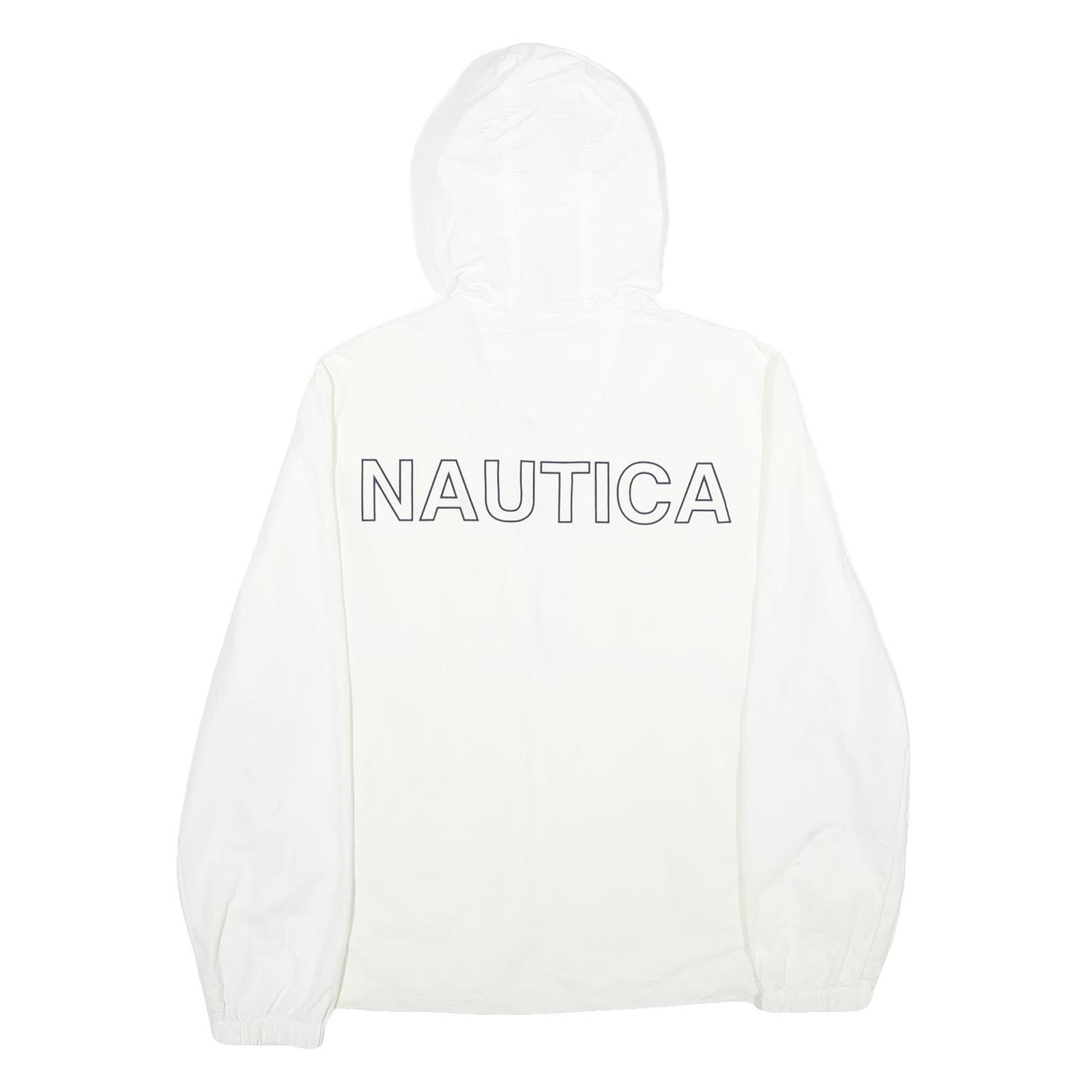 NAUTICA Mens White Nylon Pullover Jacket M Hooded Casual Lightweight