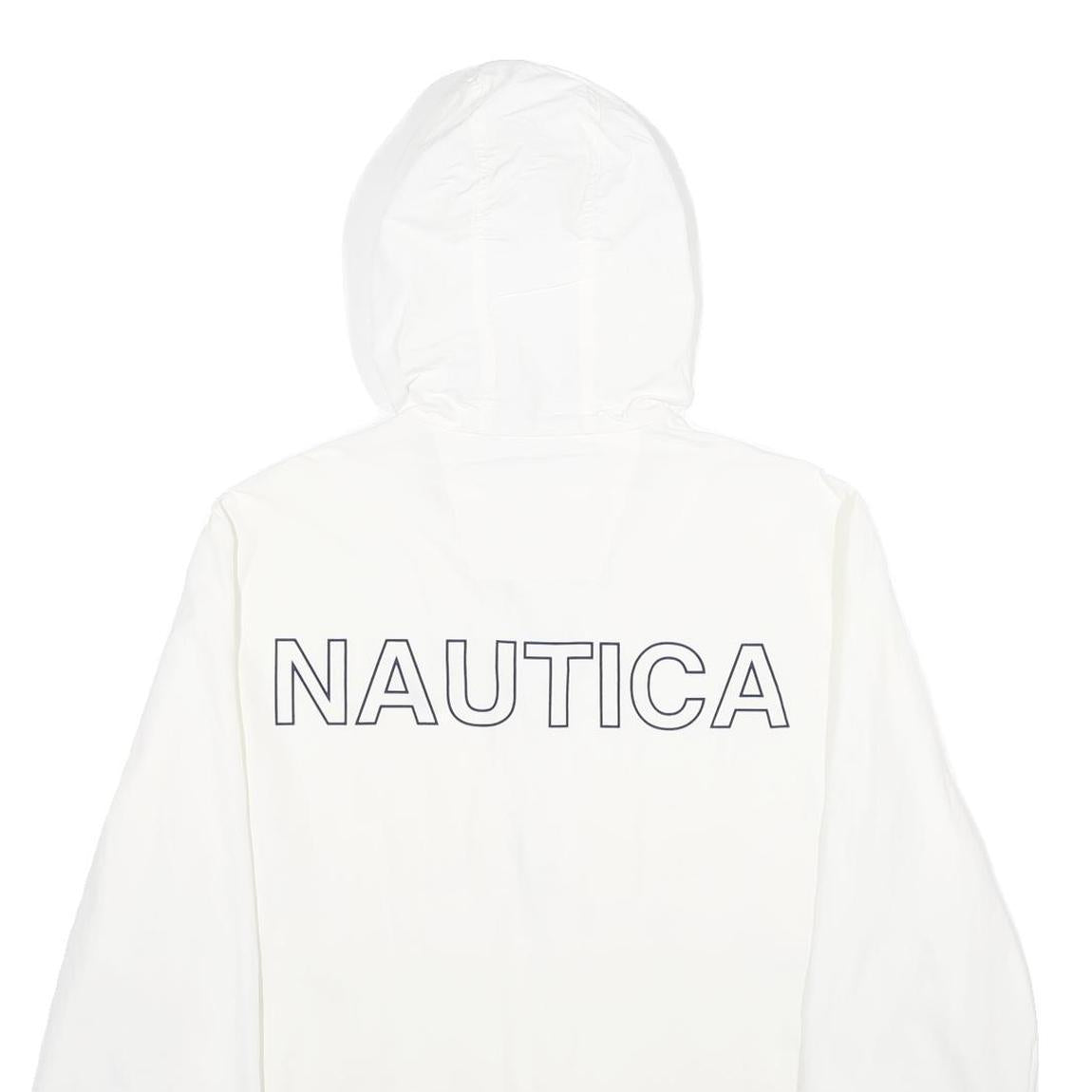 NAUTICA Mens White Nylon Pullover Jacket M Hooded Casual Lightweight
