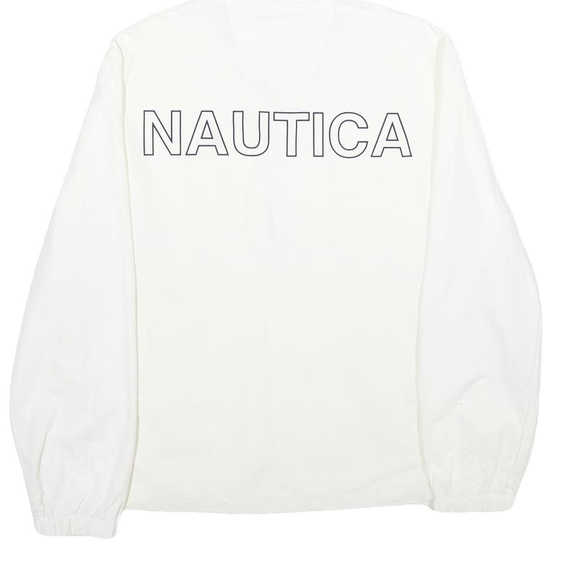 NAUTICA Mens White Nylon Pullover Jacket M Hooded Casual Lightweight