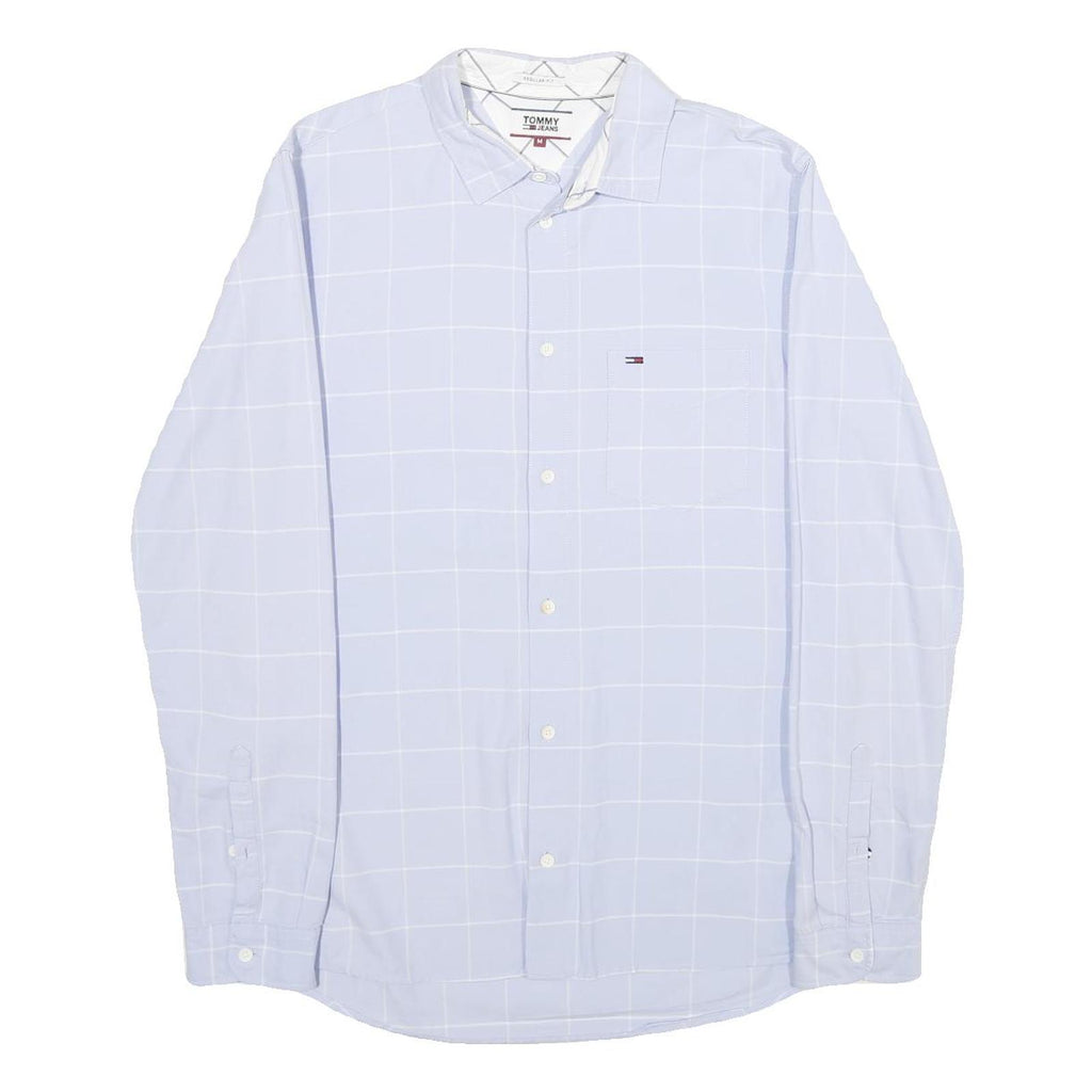 TOMMY JEANS Mens Blue & White Checked Shirt M Cotton Casual Button Down
