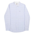 TOMMY JEANS Mens Blue & White Checked Shirt M Cotton Casual Button Down