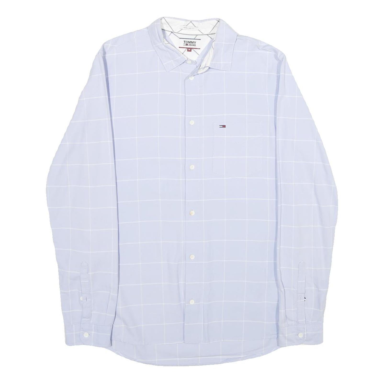TOMMY JEANS Mens Blue & White Checked Shirt M Cotton Casual Button Down