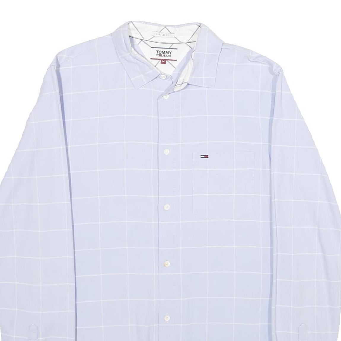 TOMMY JEANS Mens Blue & White Checked Shirt M Cotton Casual Button Down