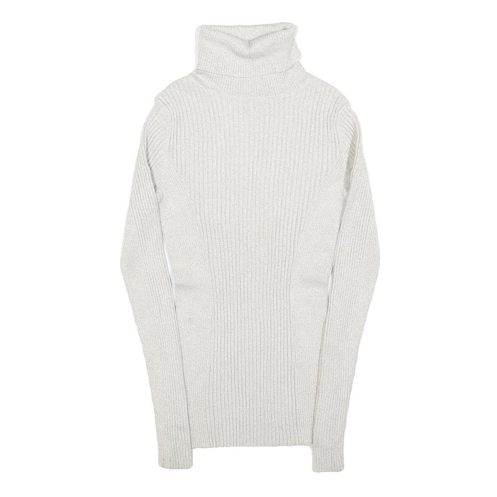 EXPRESS Womens Cream Plain Roll Neck Basic Knit Jumper M Polyester Blend