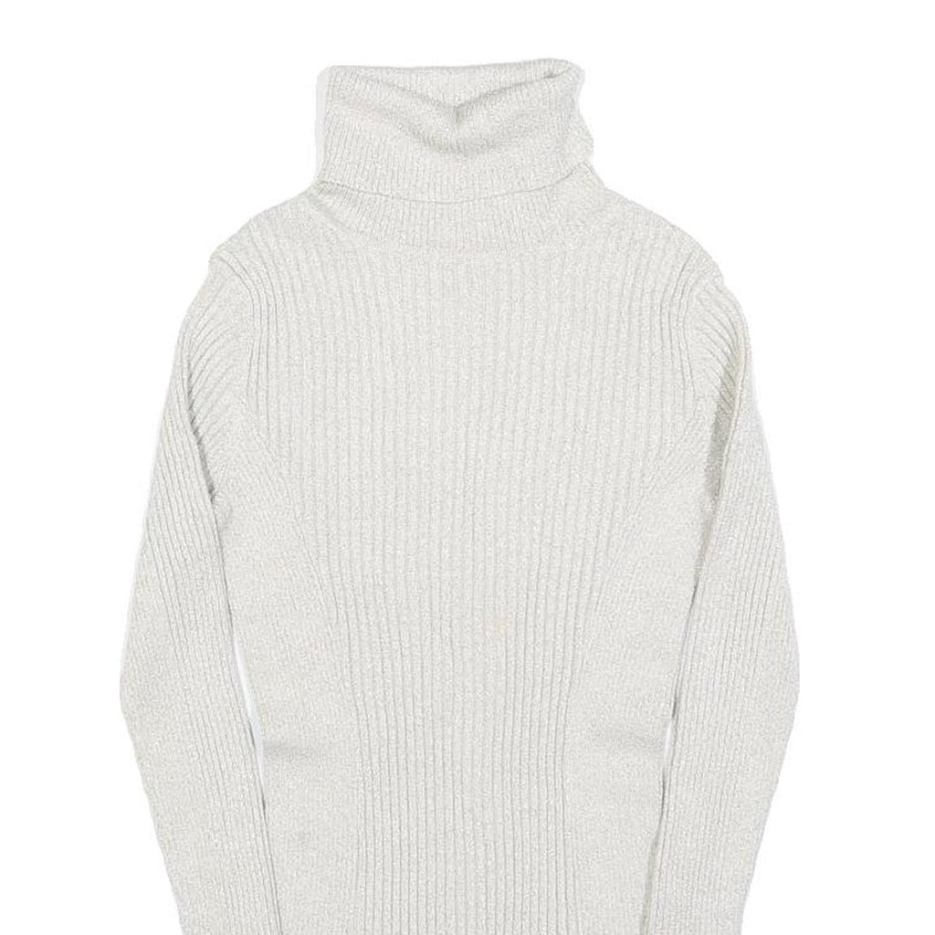 EXPRESS Womens Cream Plain Roll Neck Basic Knit Jumper M Polyester Blend