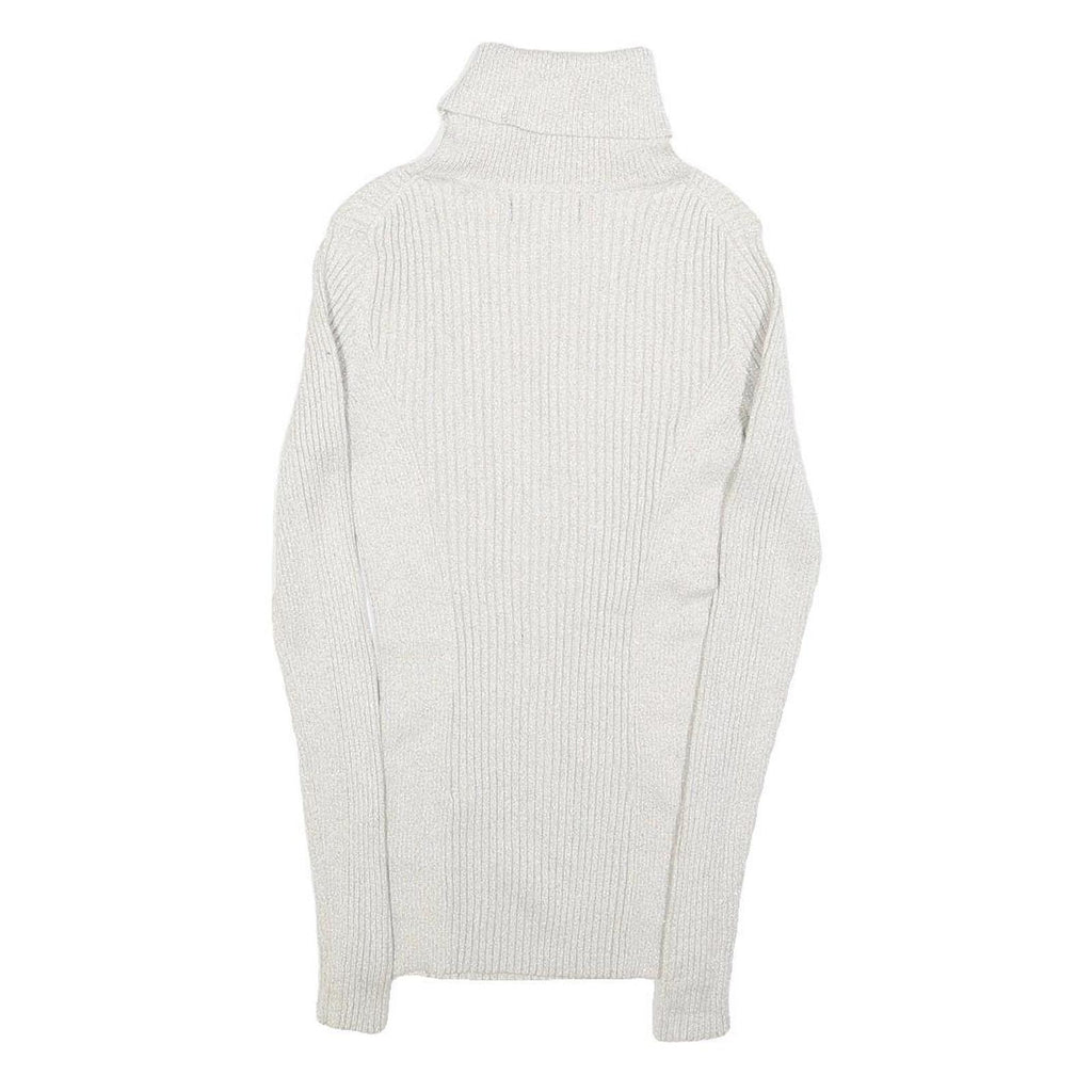 EXPRESS Womens Cream Plain Roll Neck Basic Knit Jumper M Polyester Blend