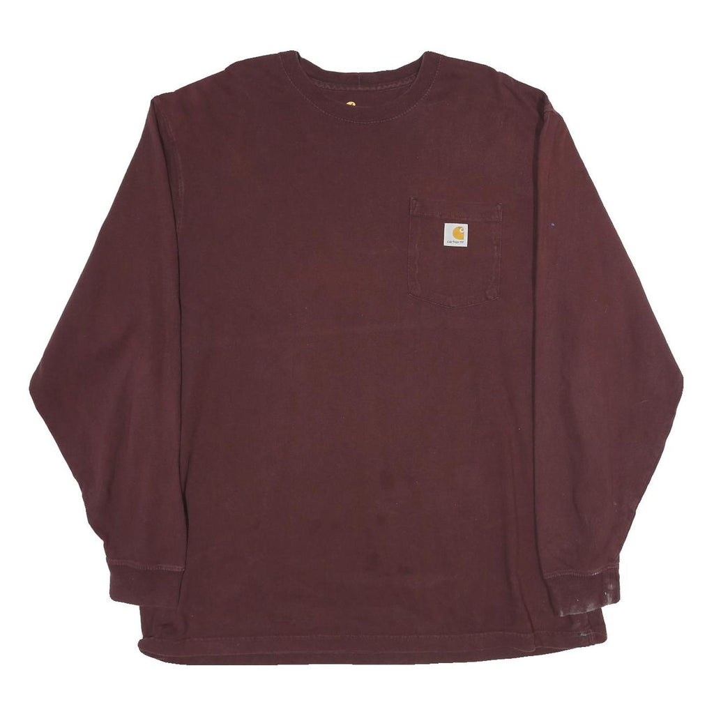 CARHARTT Mens Maroon 2XL Long Sleeve Crew Neck Pocket Plain Cotton T-Shirt