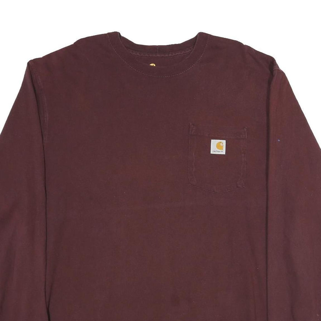 CARHARTT Mens Maroon 2XL Long Sleeve Crew Neck Pocket Plain Cotton T-Shirt