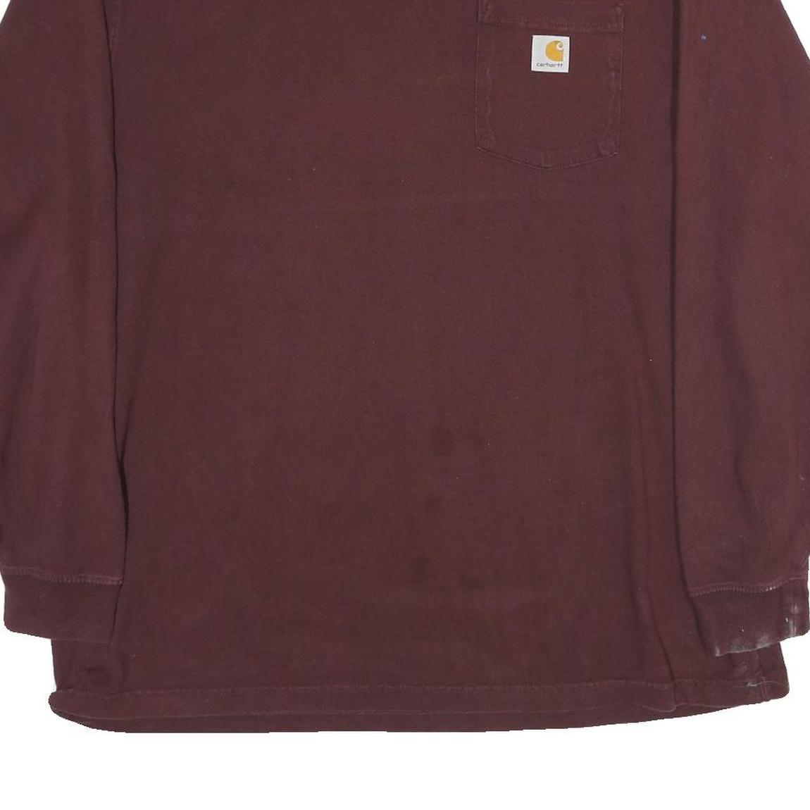 CARHARTT Mens Maroon 2XL Long Sleeve Crew Neck Pocket Plain Cotton T-Shirt