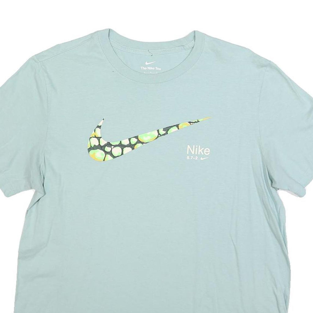 NIKE Mens Blue Graphic T-Shirt L Short Sleeve Crew Neck Casual Cotton