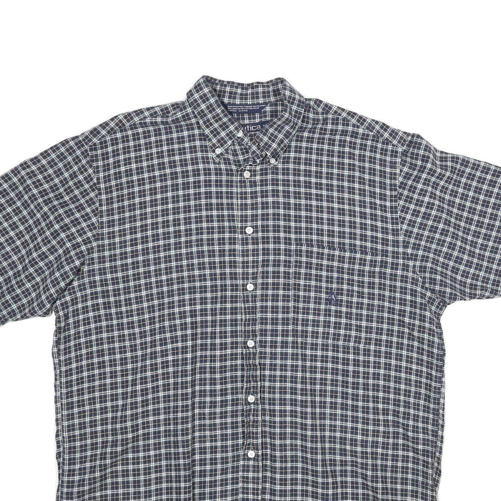 NAUTICA Mens Blue & White Check Cotton Shirt L Button Down Short Sleeve Casual