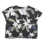 PARADISE FOUND Womens Black White Floral Printed Blouse Short Sleeve V-Neck S