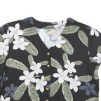 PARADISE FOUND Womens Black White Floral Printed Blouse Short Sleeve V-Neck S