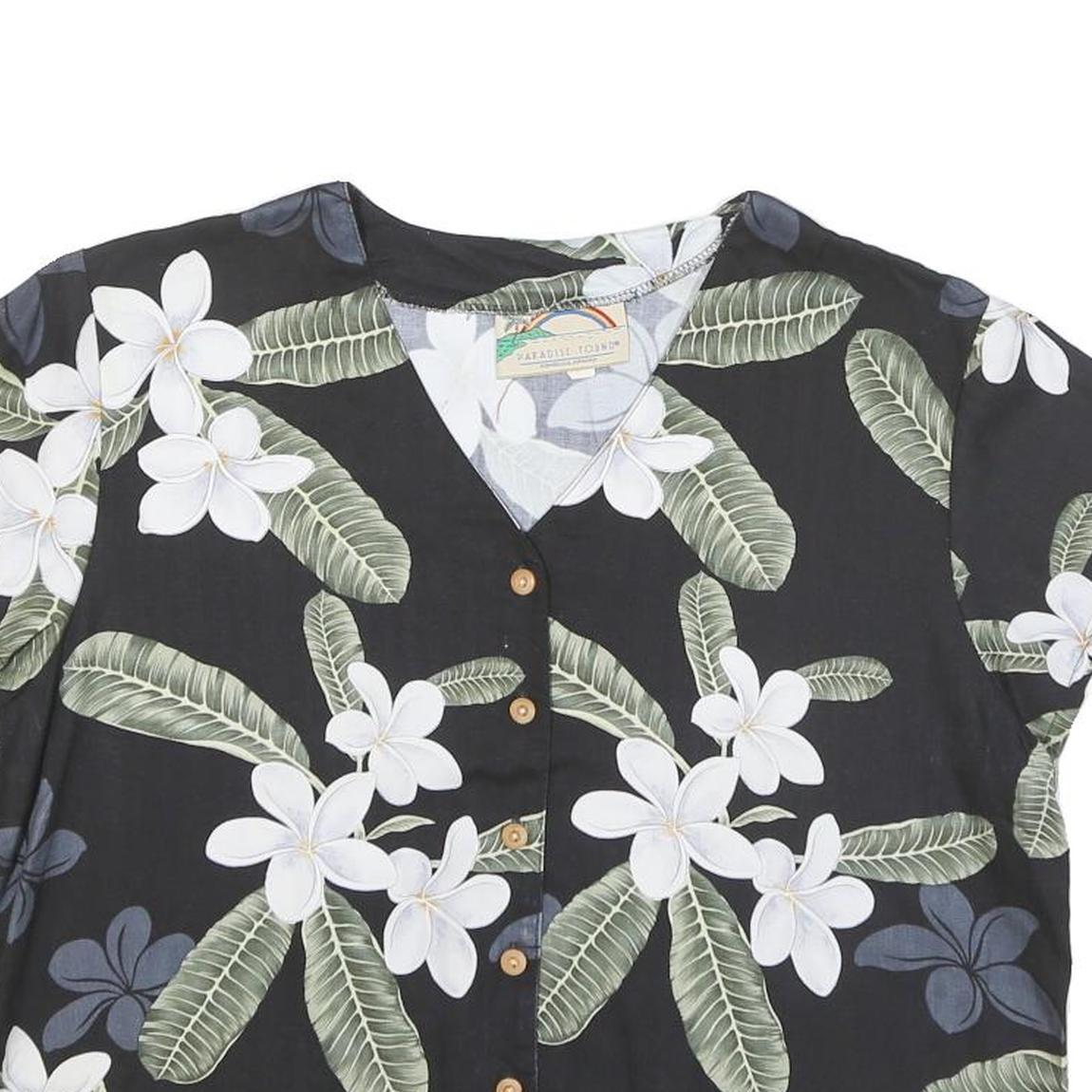 PARADISE FOUND Womens Black White Floral Printed Blouse Short Sleeve V-Neck S
