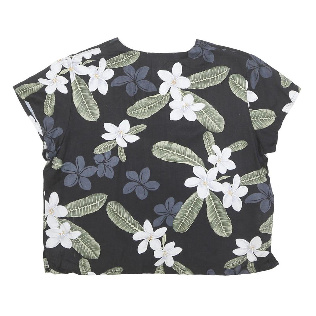 PARADISE FOUND Womens Black White Floral Printed Blouse Short Sleeve V-Neck S