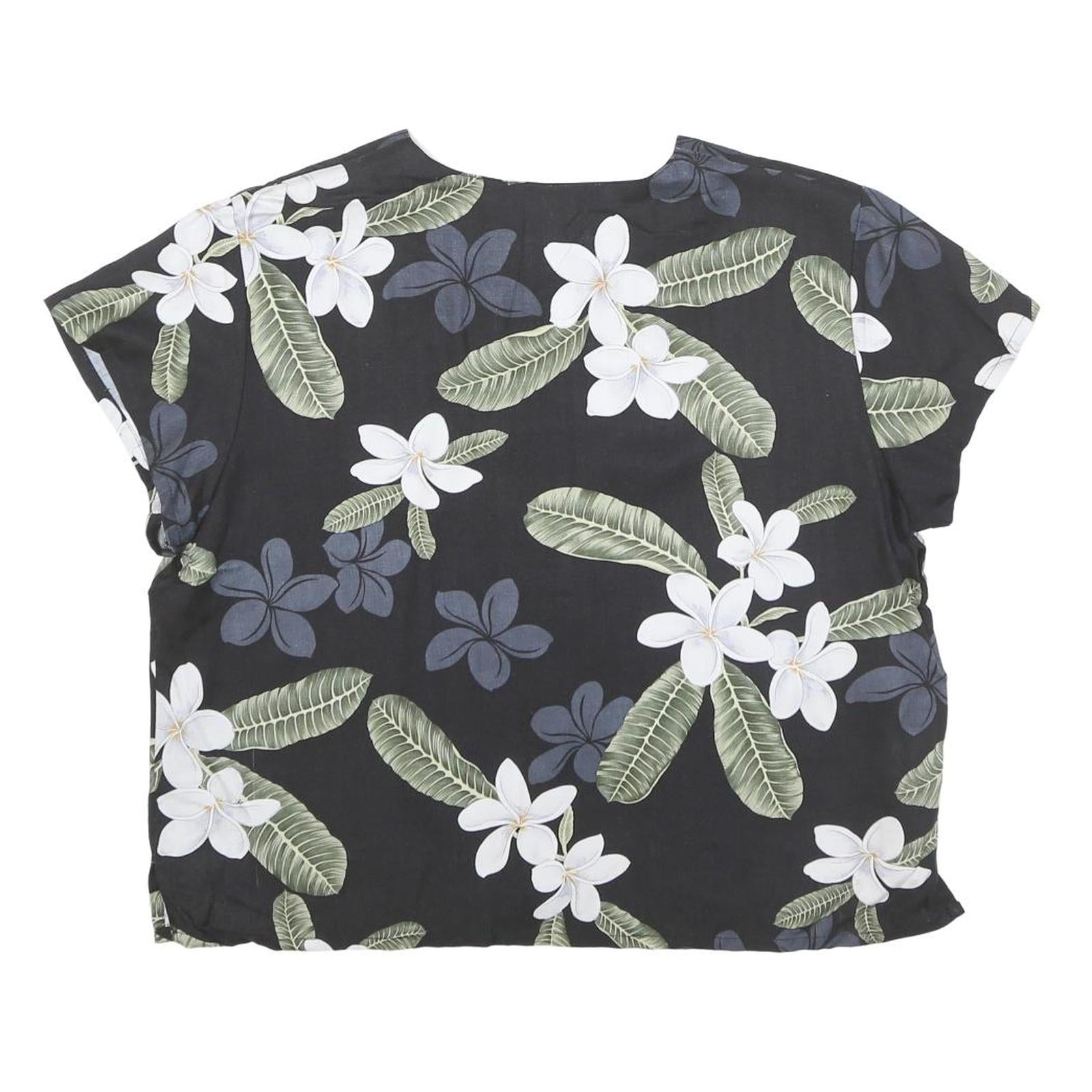 PARADISE FOUND Womens Black White Floral Printed Blouse Short Sleeve V-Neck S