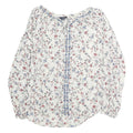 CHAPS Womens White Floral Printed Long Sleeve Peasant Top S Cotton Casual