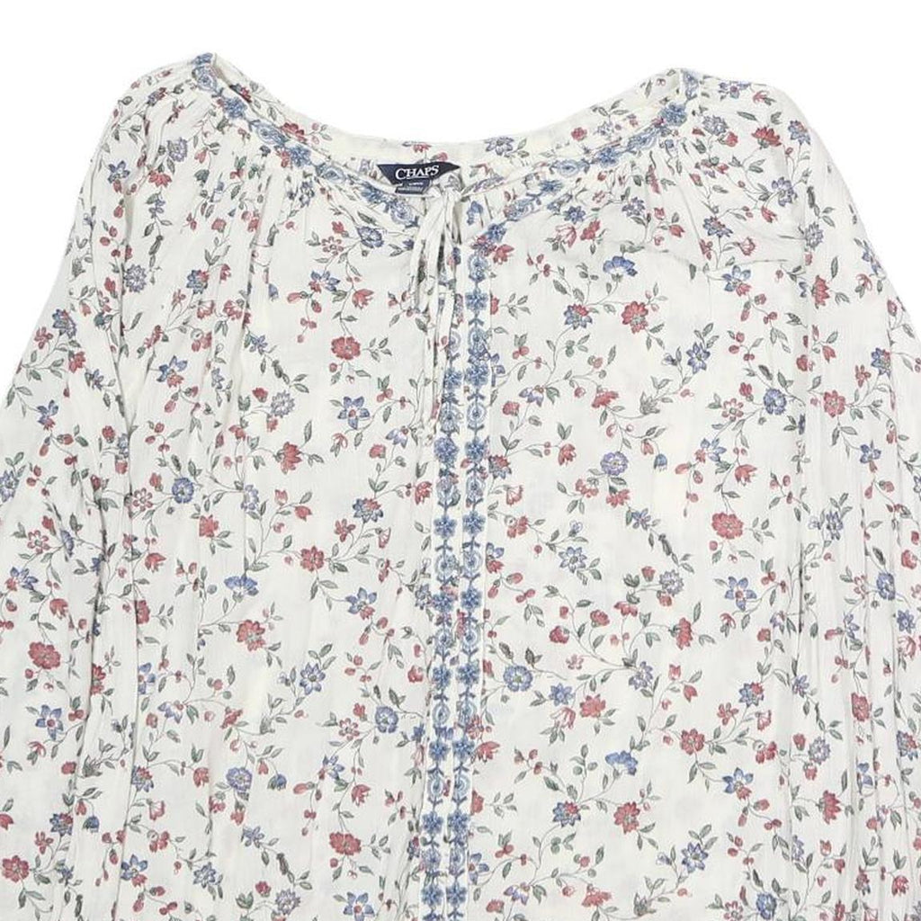 CHAPS Womens White Floral Printed Long Sleeve Peasant Top S Cotton Casual