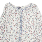 CHAPS Womens White Floral Printed Long Sleeve Peasant Top S Cotton Casual