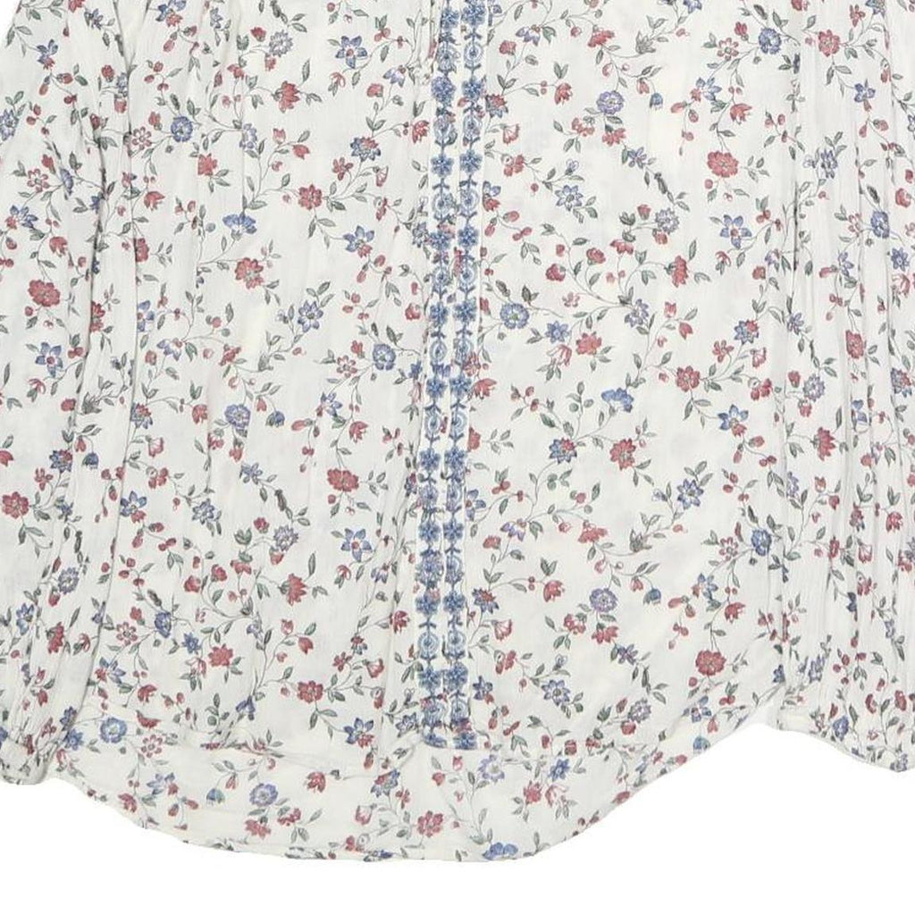 CHAPS Womens White Floral Printed Long Sleeve Peasant Top S Cotton Casual