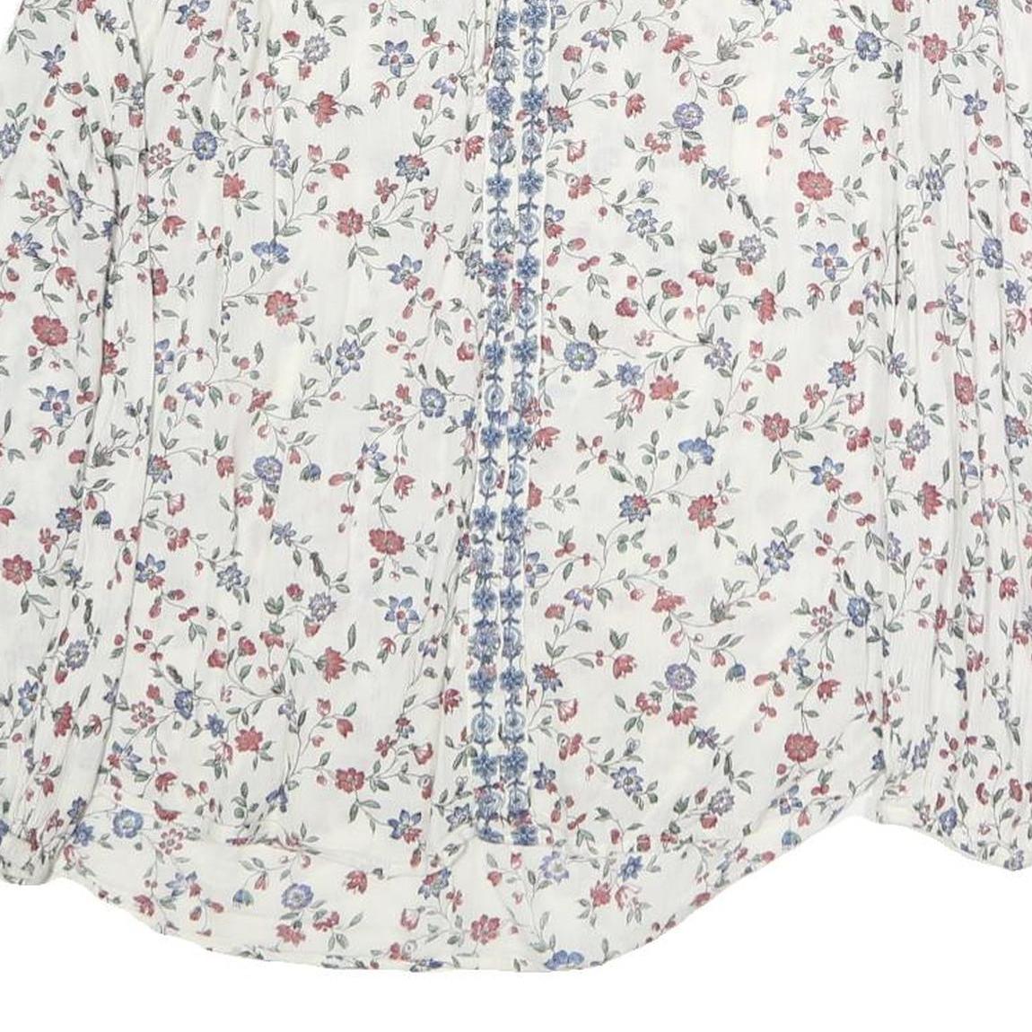 CHAPS Womens White Floral Printed Long Sleeve Peasant Top S Cotton Casual