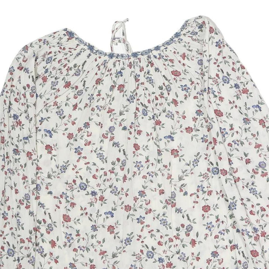 CHAPS Womens White Floral Printed Long Sleeve Peasant Top S Cotton Casual