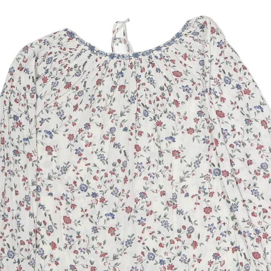 CHAPS Womens White Floral Printed Long Sleeve Peasant Top S Cotton Casual