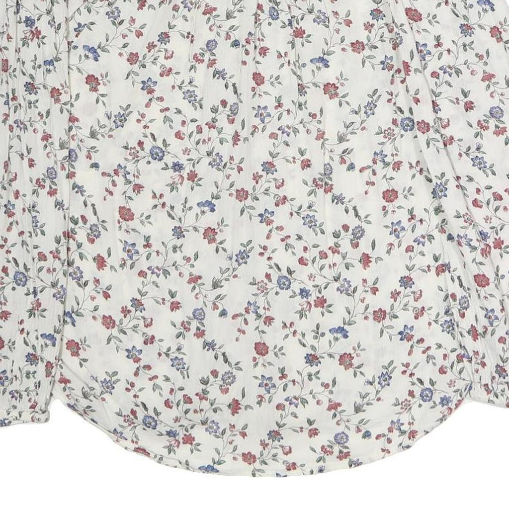 CHAPS Womens White Floral Printed Long Sleeve Peasant Top S Cotton Casual