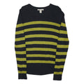 BANANA REPUBLIC Womens Black & Green Striped Plain Crew Neck Basic Knit M Jumper
