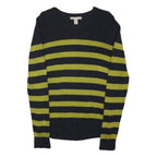BANANA REPUBLIC Womens Black & Green Striped Plain Crew Neck Basic Knit M Jumper
