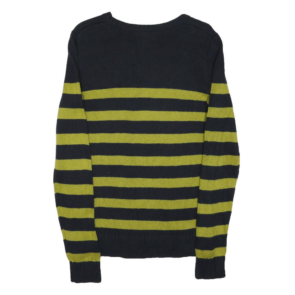 BANANA REPUBLIC Womens Black & Green Striped Plain Crew Neck Basic Knit M Jumper