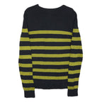 BANANA REPUBLIC Womens Black & Green Striped Plain Crew Neck Basic Knit M Jumper