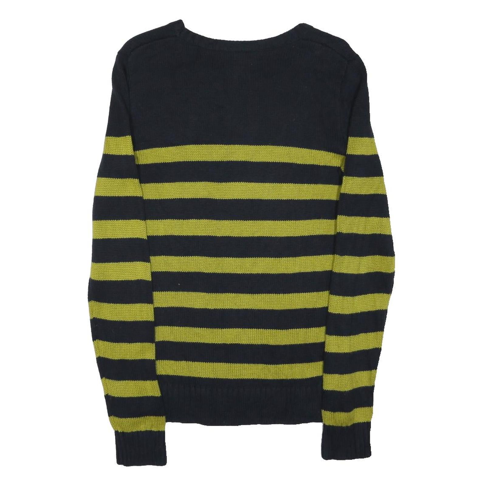 BANANA REPUBLIC Womens Black & Green Striped Plain Crew Neck Basic Knit M Jumper